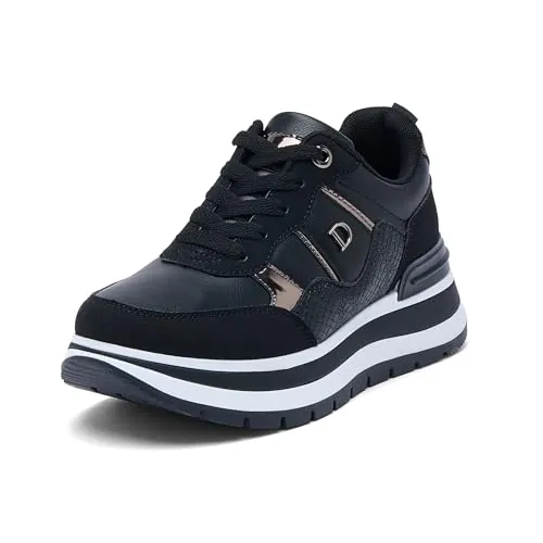JOMIX Zapatillas Casual Mujer Cuña Deportivas Running de Deporte con Cordones para Talla WSC250048, Negro, 36 EU