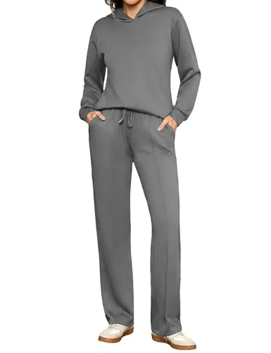 Totatuit Conjunto chándal mujer sudadera hoodie pantalón de pierna ancha | Conjunto Casual, Estilo Diario, Uso Casual, Combinación Versátil, Gris, S