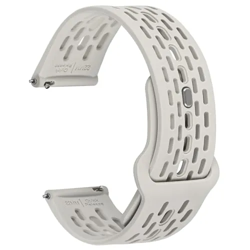 WOCCI 22mm Transpirable Hueca Correa de Reloj de Silicona para Hombre y Mujer, Liberación Rápida (Pálido)