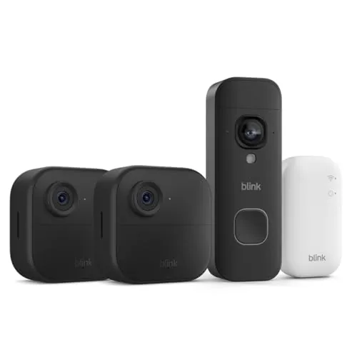 Blink Outdoor 4 + Blink Videotimbre 2K+ con pilas (últ. generación): cámara de seguridad inteligente HD sin cables (sistema de 2 cámara con Sync Module Core incluido)