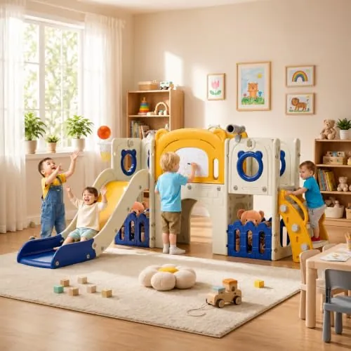 MAMIZO 10 en 1 Tobogán Infantil, Tobogán para Niños, Azul Amarillo