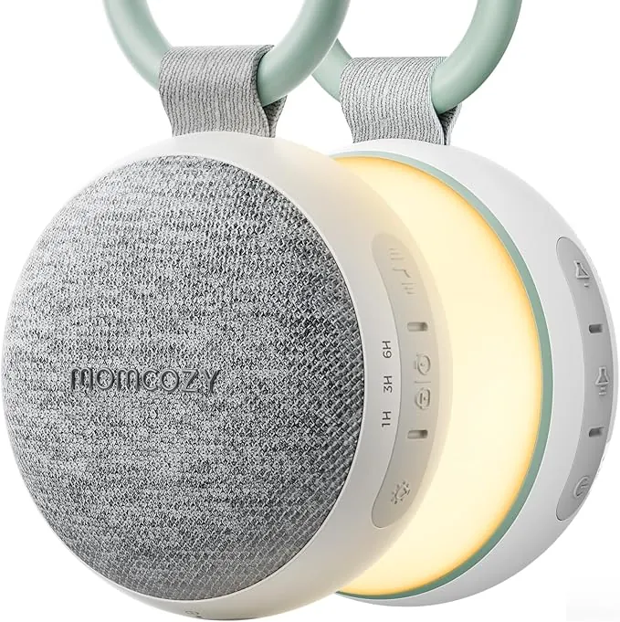 Momcozy Ruido Blanco Bebe con 20 Sonidos Relajantes, Maquina Ruido Blanco Bebe con Luz Nocturna, Anillo Colgante, Temporizador, Larga Duración para Viajes