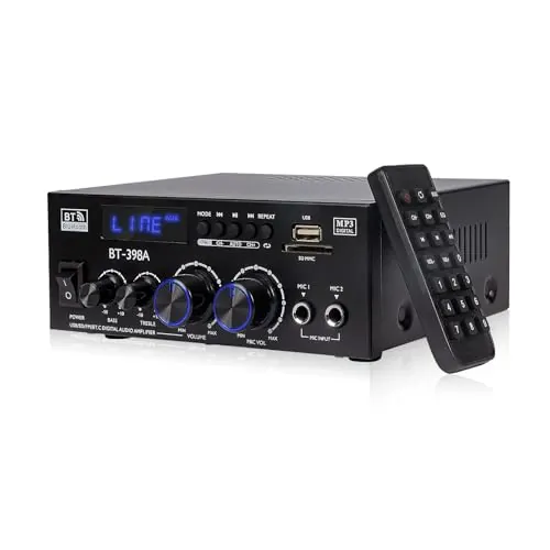 2 Canales Amplificador, 1000W Audio Estéreo, Bluetooth 5.3 (398A)