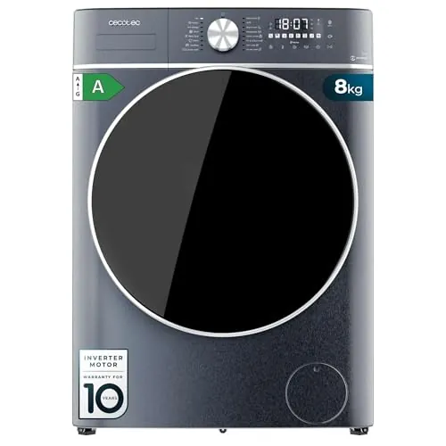 Cecotec Lavadora 8Kg Carga Frontal Bolero DressCode 8800 Inverter Ice Blue A. 2000W, 1400rpm, 16 Programas, Bajo Consumo, Motor Inverter Plus, SteamMax, Carga Automática y Display Táctil XXL