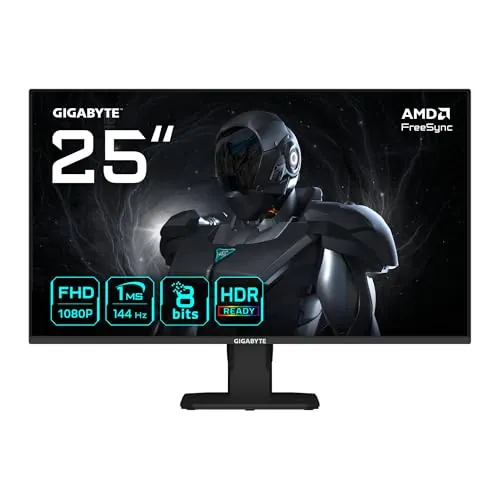 GIGABYTE GS25F14 Monitor Gaming FHD de 25” - 1920 x 1080, 144Hz, 1ms, 300 CD/m², Display HDR 10, HDMI 2.0, DisplayPort 1.2