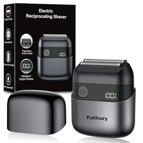 Mini Afeitadora Eléctrica Foil Shaver Hombre, Máquina de Afeitar de Barba y Cara con Láminas, Portátil e Inalámbrica, IPX7 Impermeable, Pantalla LED, Carga Rápida USB‑C, Ideal para Viajes Negro
