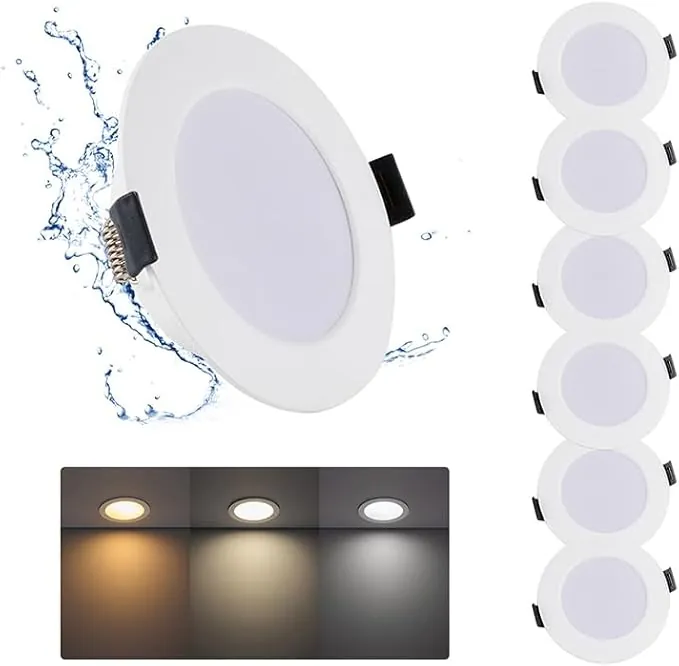 7W LED Techo Empotrable 230V, Downlight Foco Interior para Baño, 3000K/4000K/6000K, Agujero de corte: φ95-110mm Ojos de Buey LED para Techo para Baño Cocina Salón, 6er