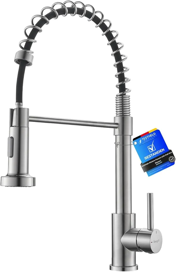 Ibergrif Grifo Cocina Extraible y Extensible - Acero Inoxidable 304, 360°Giratorio, 2 Modos Agua (Spray/Flujo), Manguera 40cm, Instalación Rápida, Monomando, M22143A
