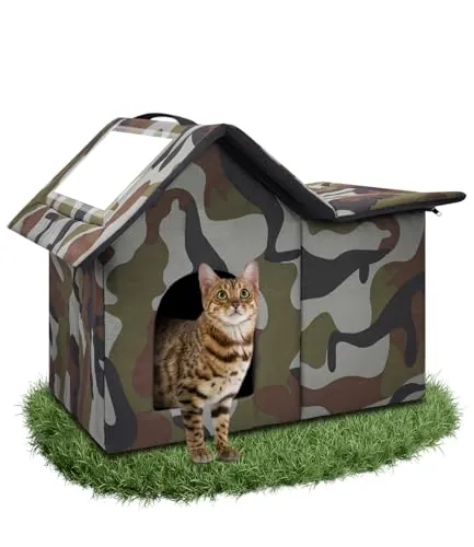 WHDPETS Casa para Gatos, Cama Gato Cueva Resistente Al Calor y Al Frío, Fácil de Limpiar, Casa para Gatos Exterior para Gatos y Perros Callejeros 40 X 45 X 45cm (Verde)