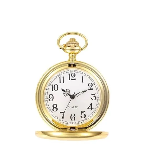 Reloj De Bolsillo Vintage con Cadena, Reloj Bolsillo Hombre, Cuarzo, para Hombres Y Mujeres, Ideal para Día del Padre, Cumpleaños, Aniversario (Oro)
