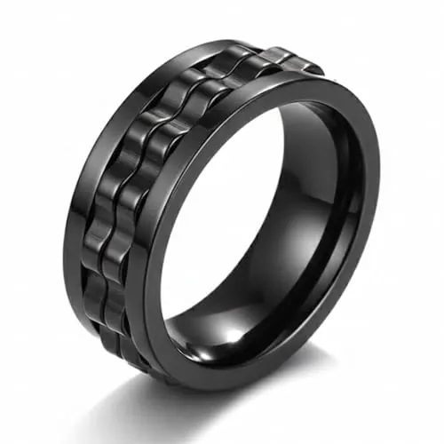 YIPFEN 1 Pcs Anillo Antiestrés, Anillo Giratorio para Reducir el Estrés y la Ansiedad, Accesorio de Moda para Hombres y Mujeres, Acero Inoxidable Pulido (8 mm) (Negro)