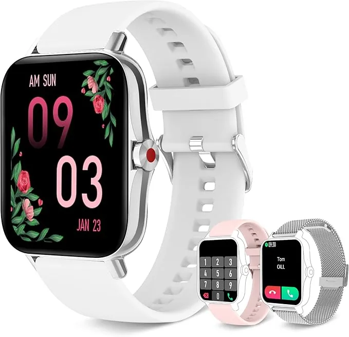 Reloj Inteligente Mujer con Llamadas, Smartwatch Mujer 3 Correas, 1,69" Reloj Deportivo Ritmo Cardíaco Oxígeno Sanguíneo Sueño Reloj Digital Pulsera Actividad Android iPhone (Blanco)