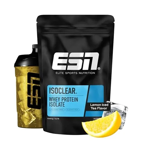 ESN ISOCLEAR Whey Isolate Protein Powder, Té helado con limón, 1000 g, limonada de proteínas con un sabor afrutado y delicioso, suero de leche claro - made in Germany