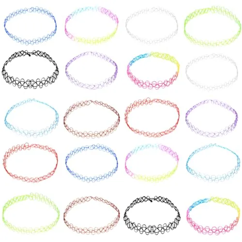 Pack de 24 Collares Tatuaje Ajustables para Mujer y Chicas - Pulseras Tattoo Estilo Punk Rock Años 90, 12 Colores x 2 (Neón Pastel Multicolor),Collar Elástico Vintage Regalo Adolescente.