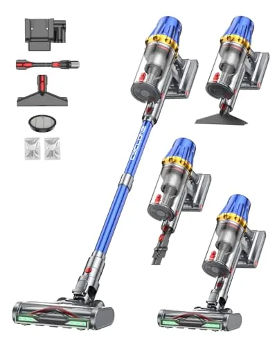 Huhuba H9 Aspiradora sin Cable 58Kpa/650W/90Min, Aspirador Vertical Potente con Pantalla Táctil LED, Autoportante, Cepillo de Suelo Antienredos Mejorado para Suelos/Alfombras/Pelo de Animales, Azul