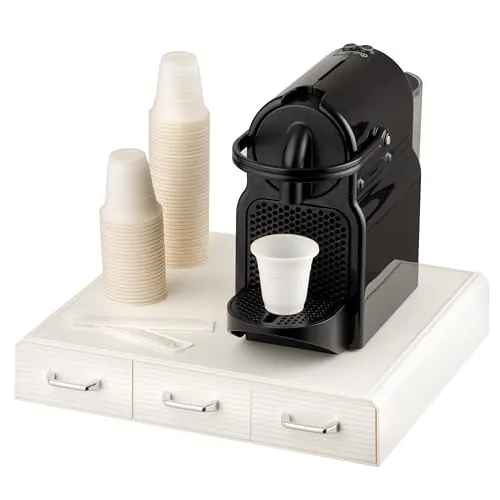 Baroni Home Porta Cápsulas de Café Profesional con 3 Cajones, Porta Cápsulas con División en Compartimentos, Capacidad 48 Cápsulas, Organizador para Cafetería con Cajón, 30x33x5 cm, Blanco 3 Cajones