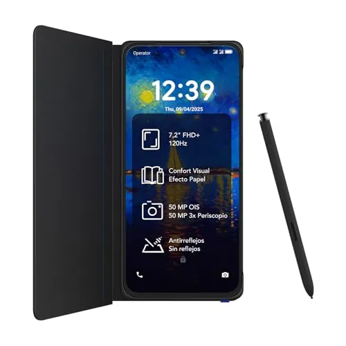 TCL NXTPAPER 60 Ultra 5G Smartphone - Negro | 7,2" FHD+ 120Hz | NXTPAPER 4.0 | 12 GB + 512 GB | Cámara Triple 50 MP OIS | Batería 5000 mAh | Incluye Funda Flip + T-Pen | T-Pen Compatible