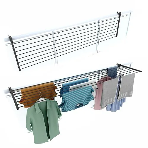 foxydry Duo Tendedero de balcón plegable, para exterior, resistente, de acero inoxidable y aluminio, para barandilla de balcón, balcón, terraza, antracita, longitud 202 cm