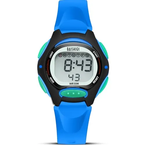 BAISHIOI Reloj Digital Multifuncional para Niños y Niñas - Deportivo Impermeable con Banda Suave, Retroiluminación EL, Alarma, Fecha y Cronómetro