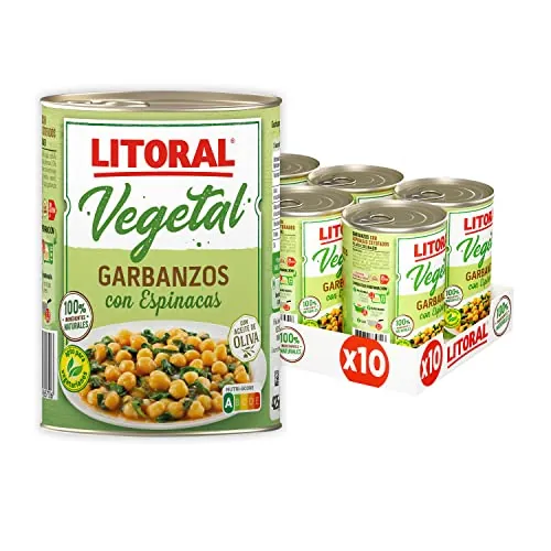 Litoral Vegetal Garbanzos con Espinacas - Plato Preparado Sin Gluten - Pack de 10x425g - Total: 4.25kg