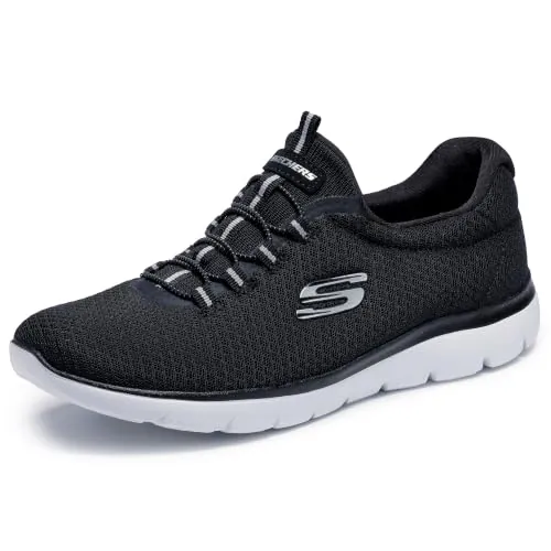 Skechers Mujer Summits 12980 Zapatillas, Black Mesh/ White Trim, 38.5 EU