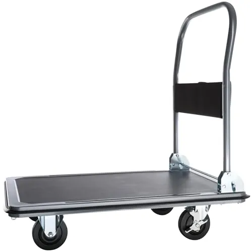 tectake® Carretilla Plegable con Mango Abatible y Asa Plegable 300 Kilos de Carga, Compartimento de Almacenamiento y Frenos, Carro de Transporte, Plataforma Ruedas - 90 x 61 x 88,5 cm