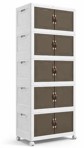 FUREINSTORE Armario Organizador Plegable | Caja de Almacenaje, Contenedor de Plástico, Caja de Almacenamiento Plegable para Calzado, Ropa, Juguetes y Libros (60cm x 5 Pisos)