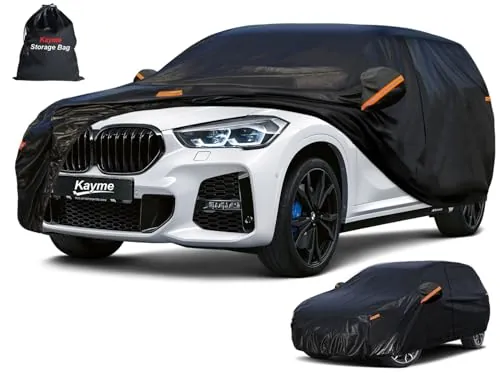 Funda Coche, Kayme Cubre Coches Exterior Impermeable Transpirable Anti-UV Antipolvo de 7 Capas, Cubierta para Coche con Cremaller, Compatible con Qashqai/Arona/3008/Captur/Ateca SUV (Hast 460 cm) YM