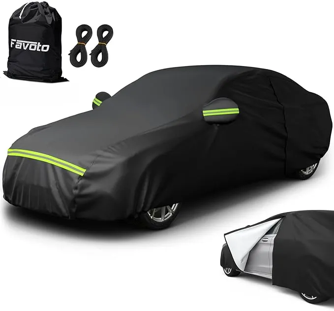 Favoto Cubierta de Coche Impermeable, Funda de Coche Exterior Oxford+Algodón con Cremallera para Sedán Anti-UV Transpirable Resistente al Polvo Lluvia Rasguño Nieve Sol al Aire Libre, 490x190x150cm