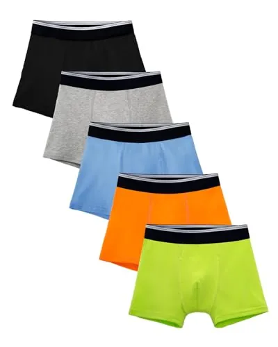 TIICHOO Calzoncillos Incontinencia Niño Lavable y Reutilizable Calzoncillos Absorbentes Boxer Pack de 5​(M, Negro/Gris/Azul/Naranja/Verde Neón​)