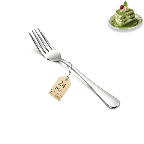 Juego de 24 tenedores para tartas, tenedores de postre de acero inoxidable de 14 cm para cóctel, postre, tarta, té, fruta, queso, aperitivos, tenedores pequeños para fiestas, hoteles, restaurantes