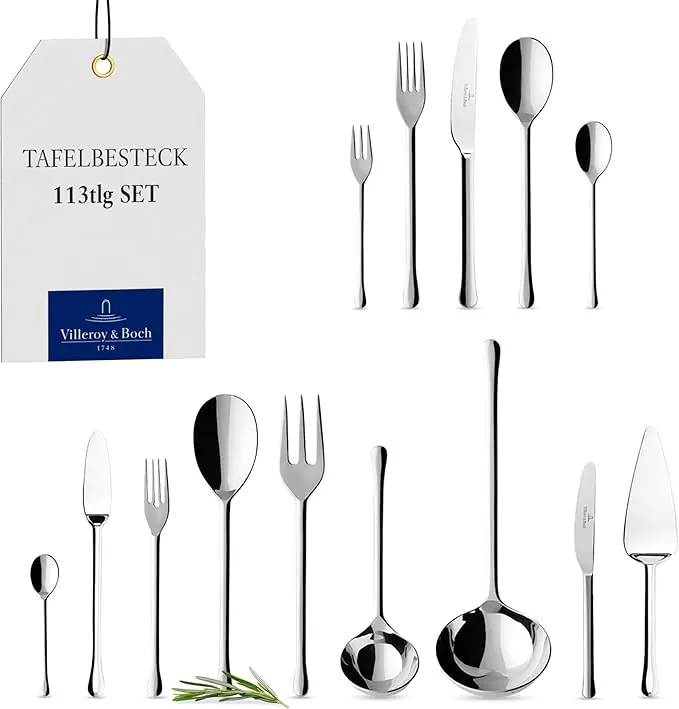 Villeroy & Boch Udine Cubertería, Para hasta 12 personas, 113 piezas, Acero inoxidable, apto para lavavajillas
