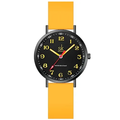 SHENGKE SK Deportes Reloj de Mujer ultradelgado de Moda para Profesionales médicos, Enfermeras, médicos, Estudiantes, Reloj con Esfera de fácil Lectura, Correa de Silicona Colorida (Black-Yellow)