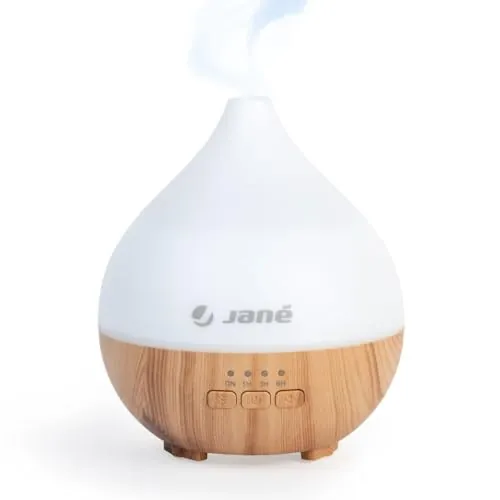Jané Humidificador Bebés, Ultra silencioso, Capacidad 140 ml, 7 Colores led, Apto para Esencias, Temporizador, Madera