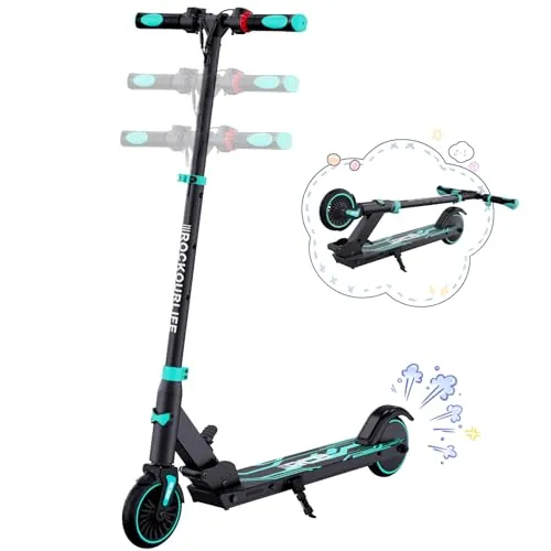 RCB R15 Patinete eléctrico Niños (8-12-16 años) - Máx.20 Km/h, Autonomía máxima 16 Km, Scooter Eléctrico Plegable para niños - Regalo para Adolescentes （Negro-Azul）
