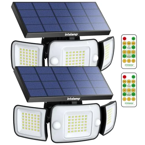 intelamp Lámpara Solar al aire libre con Control Remoto, Lámpara de Sensor Deportivo Solar con Doble Sensor 6000mah 1200ml Lámpara de Lnundación Impermeable de gran ángulo, 2juego