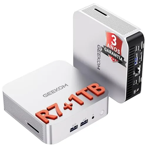 GEEKOM A8 Mini PC con AMD Ryzen 7 8745HS, 1TB SSD, Mini Ordenador con Windows 11 Pro, AMD Radeon 780M, 6 USB, Tarjeta SD, 8K, LAN 2.5G,16GB DDR5(Ampliable),3 Años Garantía,para Creadores y Teletrabajo