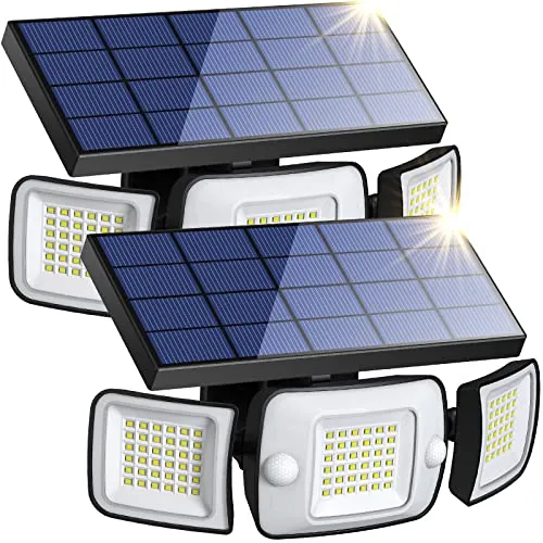 intelamp Foco Solar Exterior Luz Solar Exterior Focos Led Solares Potente 6000mAh Batería Luces Solares 1200LM con Sensor de Movimiento Garajes Luces de Jardin (2 paquetes)