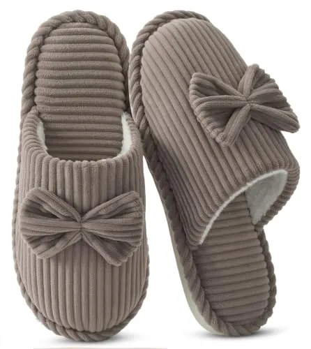 Coswind Zapatillas Casa Mujer Invierno Memory Foam Pana Pantuflas con Lazo
