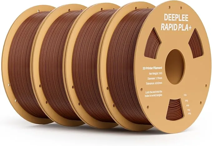 DEEPLEE Filamento PLA+ Alta Velocidad 1.75 mm, 4 x 1 kg Marrón. Velocidad 30-600 mm/s. Precisión ±0.02 mm, Enrollado Perfecto Sin Atascos. Compatible con la mayoría de impresoras 3D.