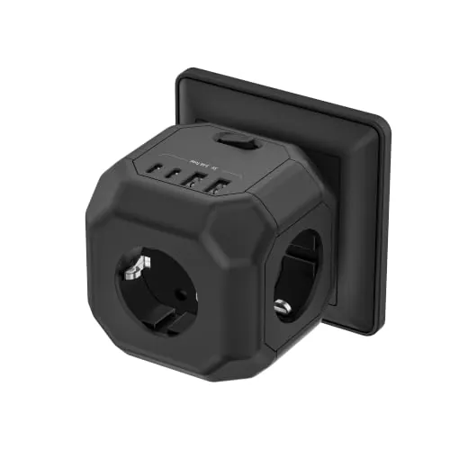 Cubo Enchufe de Pared 8-en-1, 2 USB-A y 2 USB-C con Interruptor