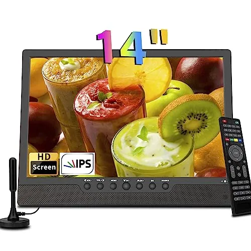 ZOSHING TV Portátil,14'Full 1080P IPS Mini TV Digital T2 Sintonizador Recepción con Batería Recargable,HDMI,USB/Entrada,AC de Red y Cable Cargador de 12 V para Automóvil