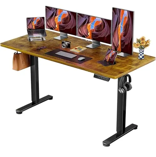 ErGear Escritorio Elevable Eléctrico, Secretaria Elevatoria, Mesa Elevable con Panel Inteligente de 4 Memorias y Gancho, Tablero de Mesa Ensamblado con Paneles (Marrón, 160x80 cm)