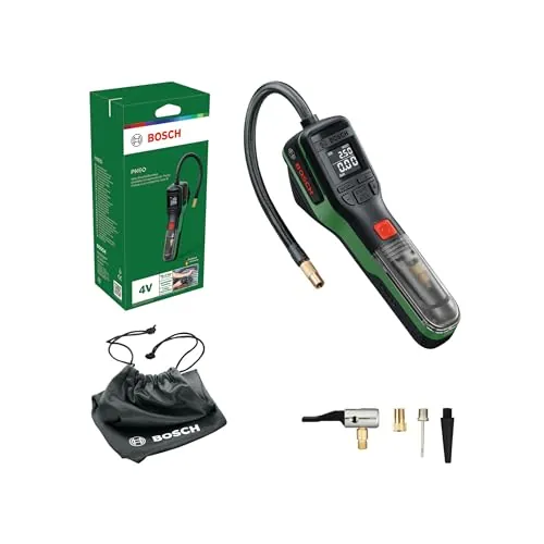Bosch PNEO Bomba neumática a batería (Incl. Set de adaptadores de presión, batería de 4V y Bolsa de Tela)