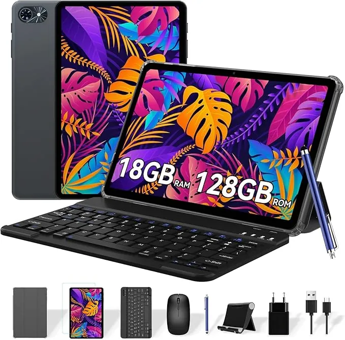 TABWEE Tablet con Teclado y Lapiz - 18GB RAM+ 128GB ROM(2TB TF), Android 15 Tablet 10 Pulgadas, 6000 mAh, 5MP+2MP, Gemini AI 3.1Pro, 5G WiFi, GPS(Garantía de 4 Años)