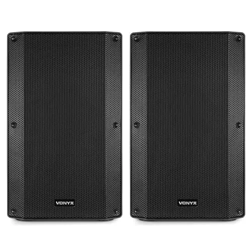 Vonyx VSA15P - Juego de Altavoces pasivos de 15" y 2000W totales, Carcasa ABS con Ruedas y Asas, Sonido Potente y versátil Ideal para DJ, Eventos, música y Voz en Directo