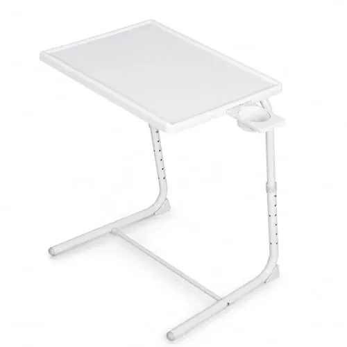 T-LOVENDO.ES Mesa Plegable Auxiliar pequeña portátil con Altura Ajustable Comedor. Ideal Escritorio Ordenador Sofa Cama o Cocina. con Posavasos. 3 ángulos, 6 Alturas.