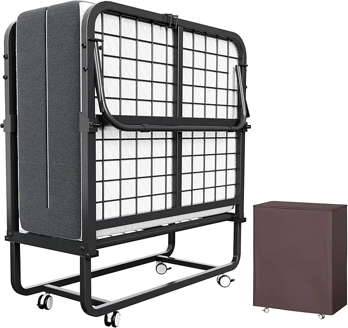 CAIYUN Cama Plegable de 190 x 80 cm con colchón de Espuma viscoelástica de 13 cm – Práctica Cama de día e Invitados para Adultos, Incluye Ruedas giratorias y Funda