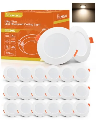 Tomosu Downlight LED Techo Empotrable 5W, Blanco Neutro 4000K Corte 75-90mm | Pack de 20, IP44 Focos LED Interior Baño 5W 450LM, AC 220-240V, Diámetro 98mm, Ojos de Buey Led para Techo Extraplano Redondo