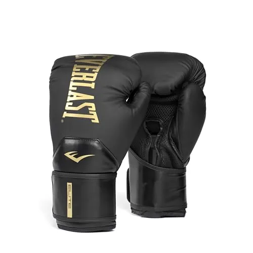 Everlast Elite 2 12 oz Guantes de Boxeo (Negro/Oro), Mujer y Hombre